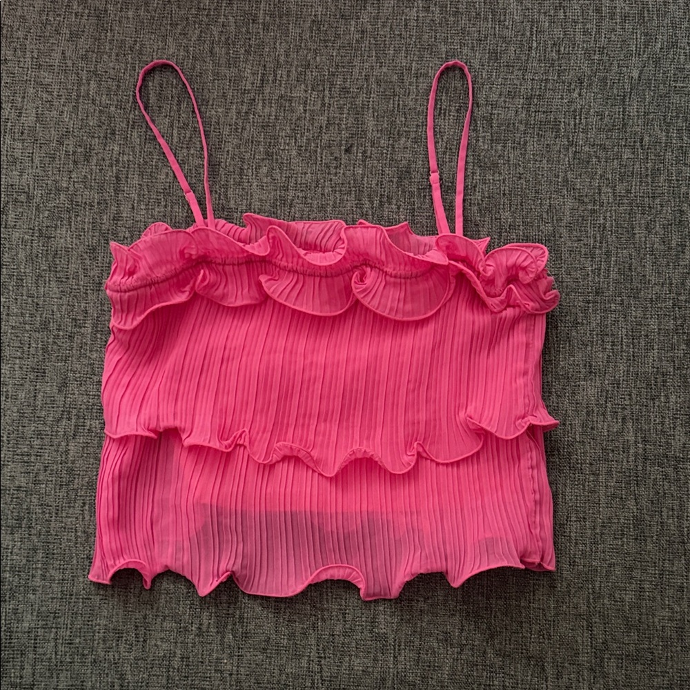 Lulu's Vibrant Pink Ruffled Pleat Cami